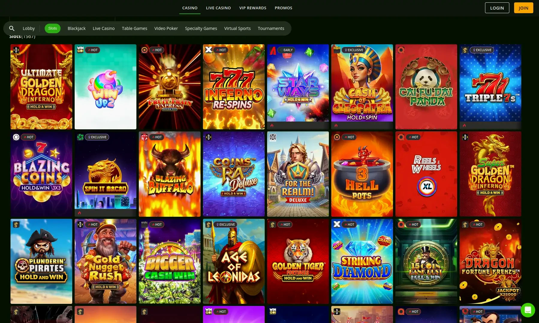 Players Palace instant play casino lobby showing games and bonus offer
